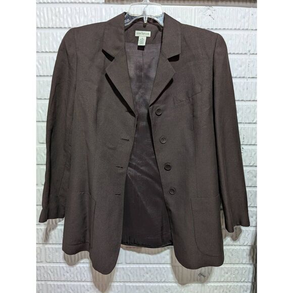 Ann Taylor Women's Brown Solid Linen Blend Long-Sleeve Blazer Jacket Size 12 - Picture 1 of 5